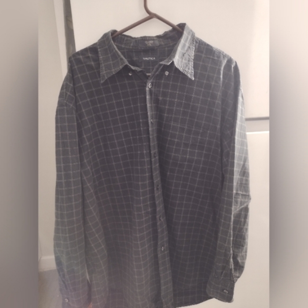 Nautica Navy Grid Pattern Dress Shirt Size XXL..